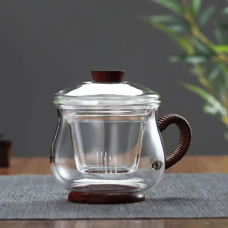 

Heat-resistant glass tea cup with filter tea separation flower