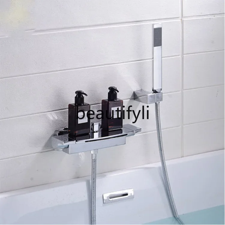 Полностью медный смеситель для ванны горячий и холодный двойная ручка черный