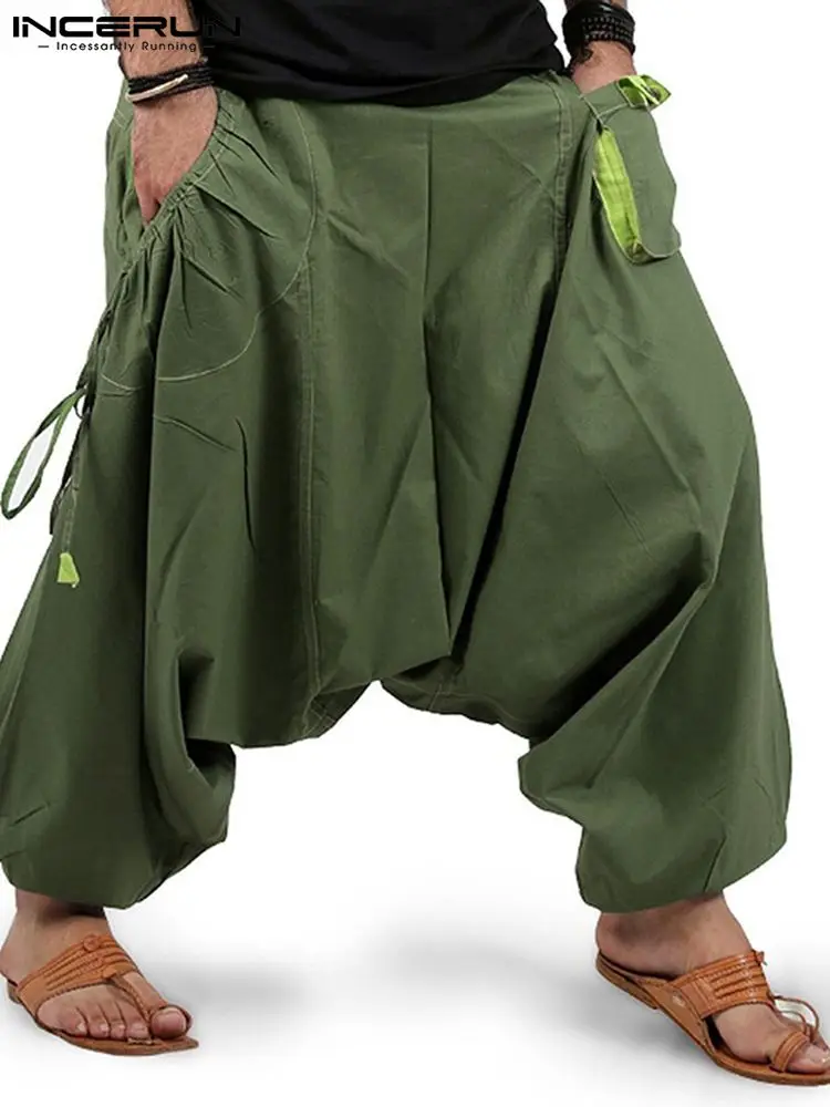 

Fashion Men Harem Pants Joggers Streetwear Elastic Waist Loose Pockets Drop Crotch Trousers Men 2023 Solid Pants INCERUN S-5XL