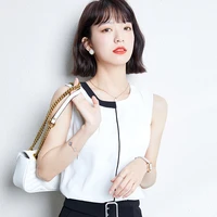 2022 summer sleeveless vest korean fashion women clothes v neck blouses for office lady chiffon white thin crop top casual shirt