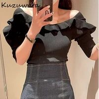 gigogou long sleeve women tight jersey korean style o neck womens sweater 2022 autumn knitted pullovers top colorful pull femme