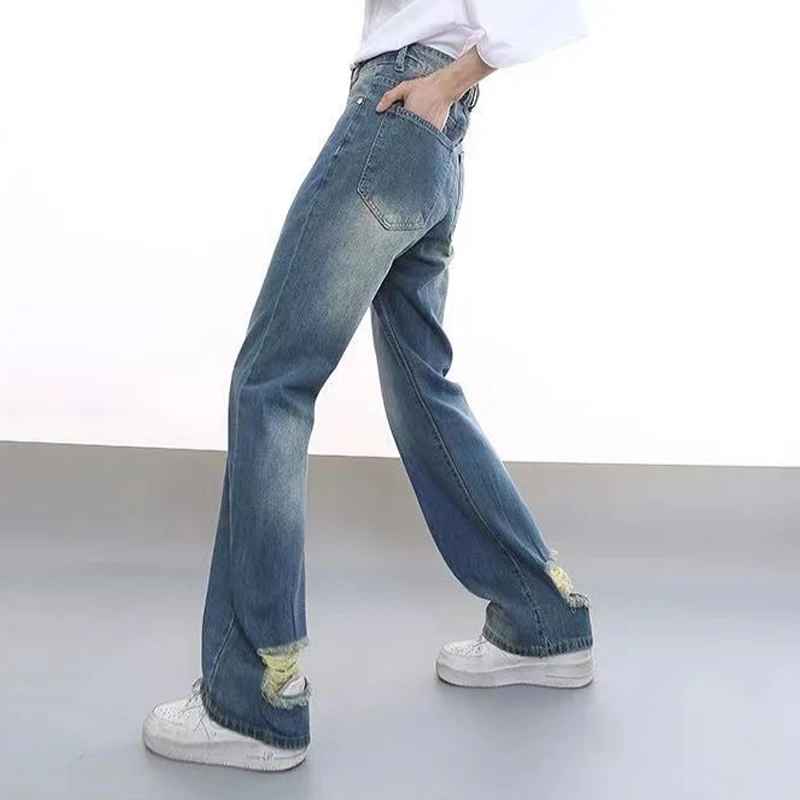 Men's Jeans Retro Washed Hole Wide Leg Straight Loose Y2k Pants Loose Jeans Jeans Men Luxury Korea Fashion Street Clothes JEANS