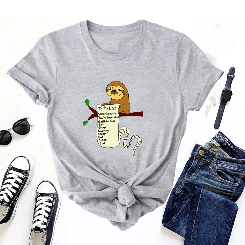 

Sloth To Do List T Shirt Funny Women Summer Cotton Short Sleeve Graphic T-shirt Cute Cartoon Animal Tee Shirt Streetwear Unisex