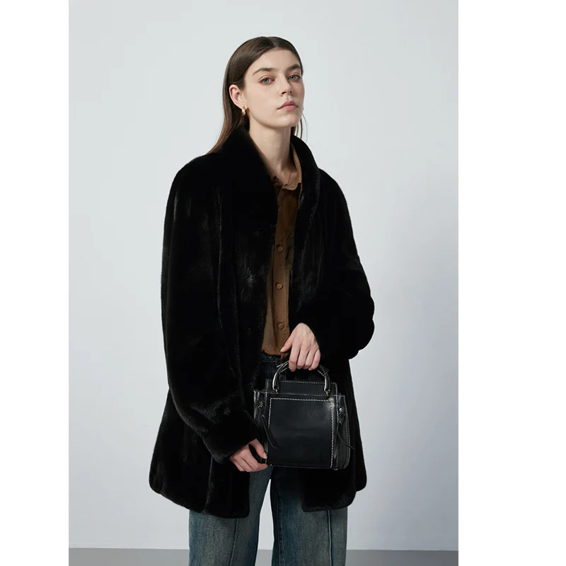 Casual Par Imported Mink Velvet Mink coat Women Whole Stand Collar Slimming Mid-Length Young Fur Outerwear New