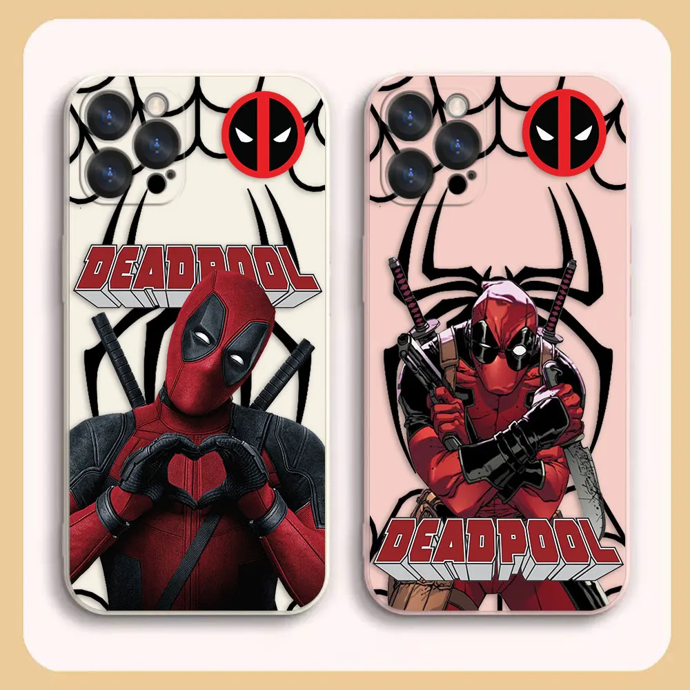 

Case For iPhone 14 13 12 11 Pro XS Max Mini X XR 7 8 6 6S Plus Colour Simple Liquid Silicone Case Marvel Deadpool
