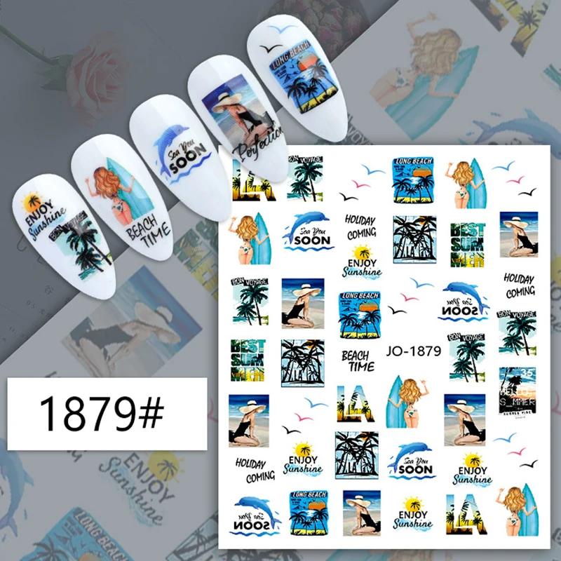 

3D Graffiti Summer Ocean Girl Cartoon Avatar Surfboard Nail Stickers Nail Decals Nail Decoration DIY Nail Supplies Nail Sliders