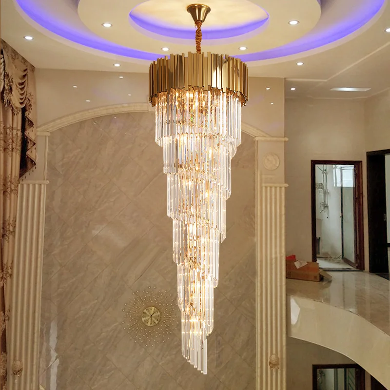 

LED pendant lamp Villa Hollow Duplex Building Chandelier Crystal Hall Post-modern Living Room Hotel Lobby Light Luxury