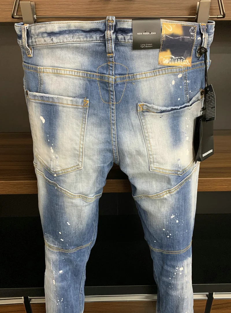New Men's Dsquared2 Buttons Jeans Ripped For Male Skinny  Pants Men's Denim Trousers Top Quality Slim Jeans A392