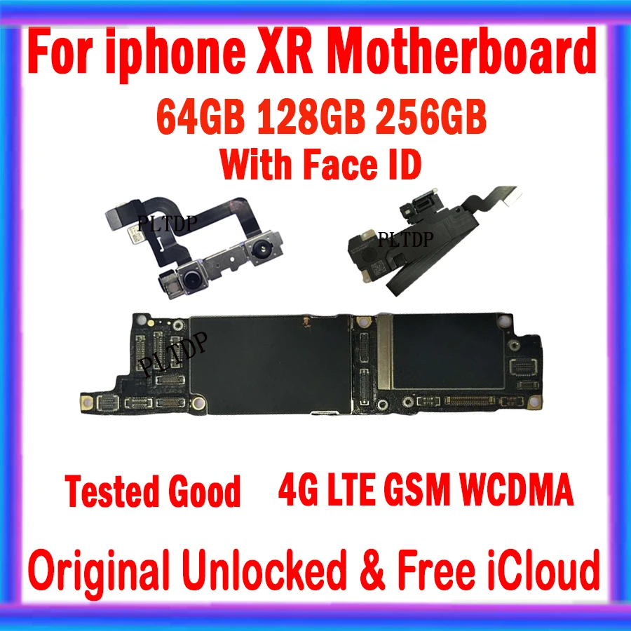 100% Original For iPhone XR Motherboard Without Face ID,Unlocked Mainboard Full Tested Free iCloud logic board 64GB 128GB 256GB