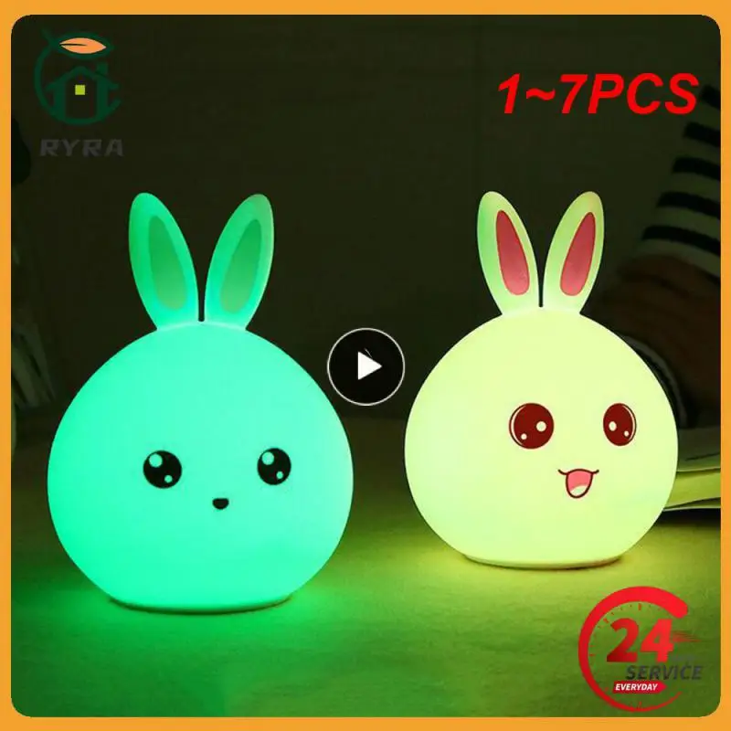 

1~7PCS Cute Led Cartoon Night Light Rabbit Touch Sensor Lamp 7 Colors Silicone Light for Children Kids Gift Decorative Bedside