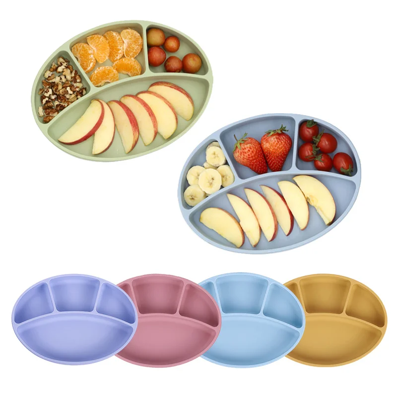 

Baby Safe Suction Plate Sucker Silicone Plate Divided Plate Cute Children Dishes Toddler Dinning Tableware Kids Feeding Bowls