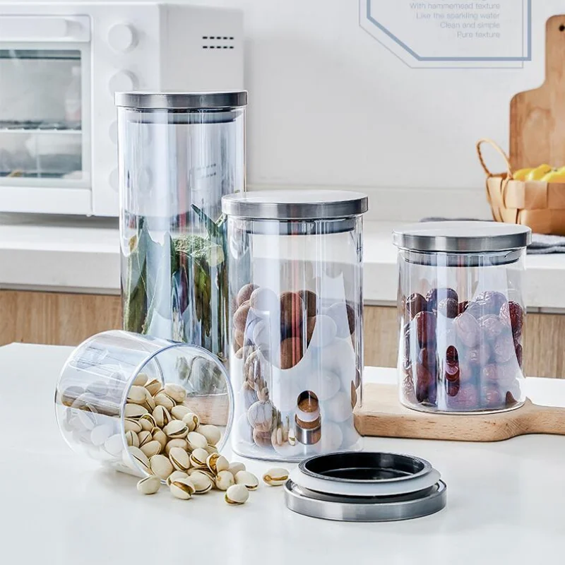 

Glass Sealed Jar Amber Food Storage Jar Alloy Sealing Cover Coarse Grain Storage Tank Transparent Home Kitchen Tea Storage Jars