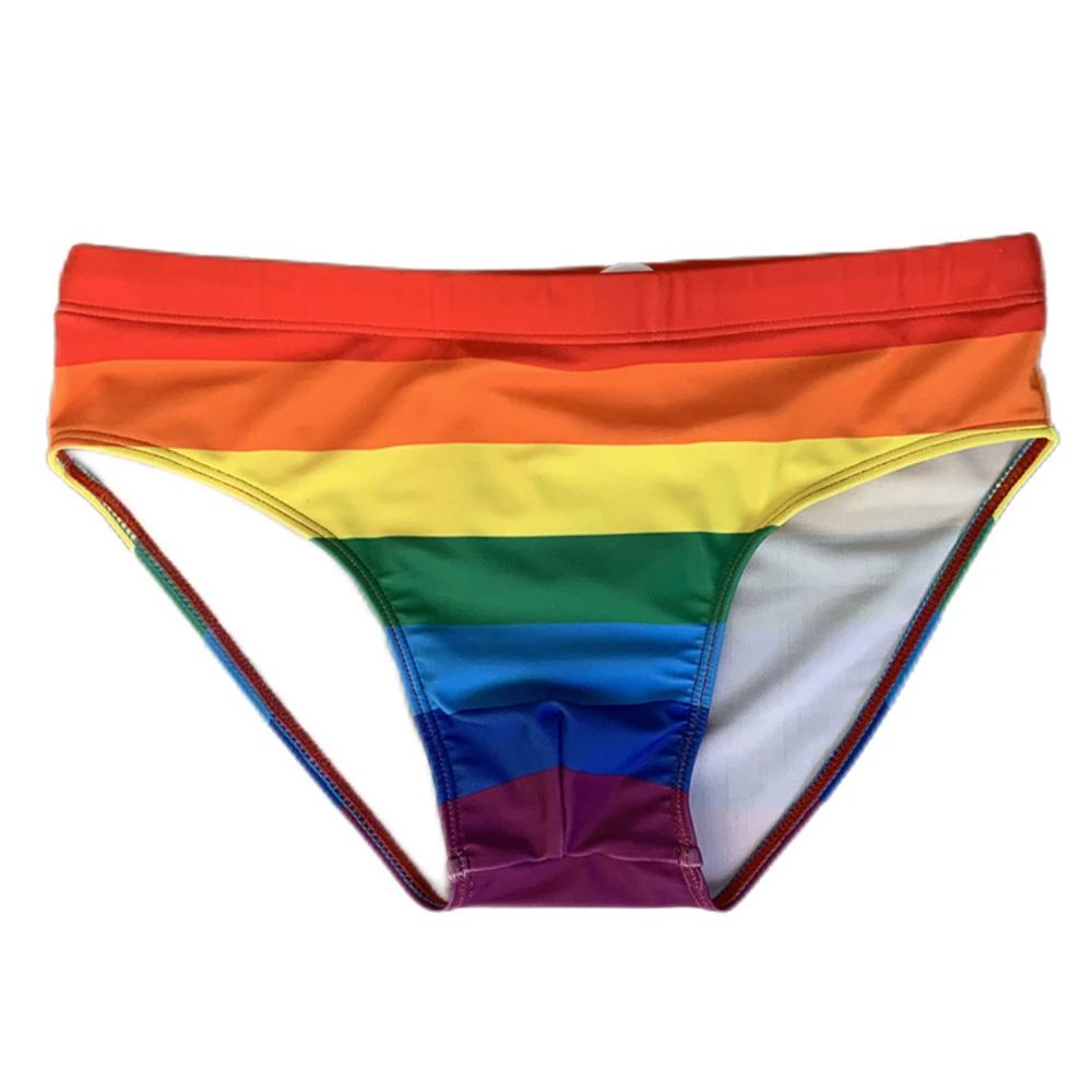 RainBow Swim Suit Wear Briefs Swimming Briefs Push-Up Low Waist SwimWear Casual Breathable Panties Male Surfing Trunks Men