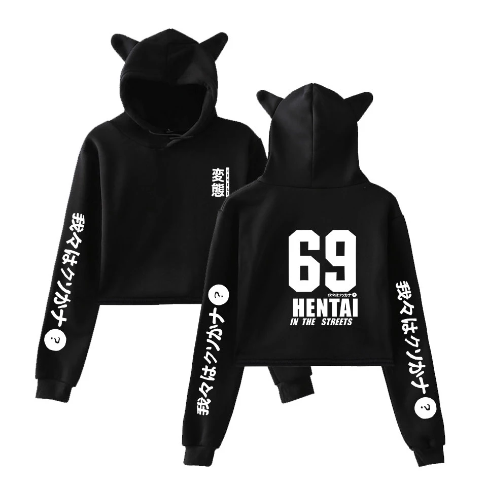 

Hentai Printed Cropped Hoodies Female Fashion Casual Spring and Autumn Long Sleeve Crop Top women Daily Hooded Pullover
