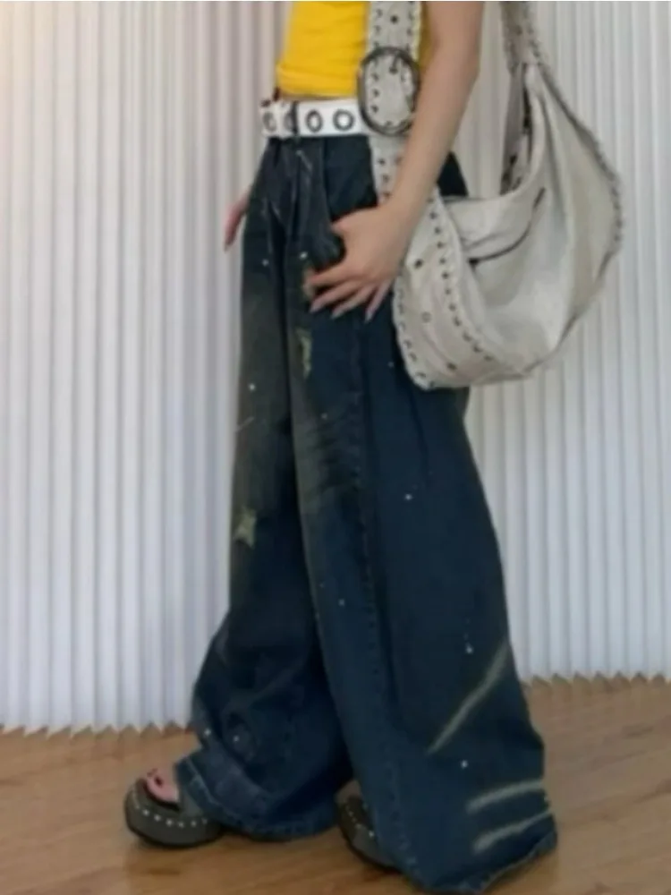 Американские повседневные свободные джинсы Y2K в стиле гранж с карманами хип-хоп