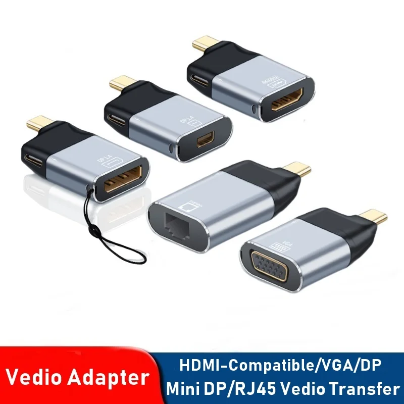 

2in1 USB Type C HDMI-compatible Adapter to PD 100W/VGA/DP/RJ45/Mini DP 8K 60Hz Video Converter For Phone Laptop Macbook Pro Air