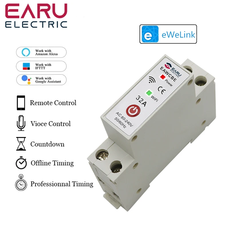 

1P 1P+N WiFi Smart Circuit Breaker Time Relay Switch Voice Remote Control by eWeLink App Works with Alexa Google Home Assistant