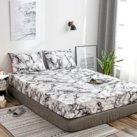 luxury nordic mirco fiber marble print fitted bed sheet king size elastic band double bed linen home soft comfortable bedsheet