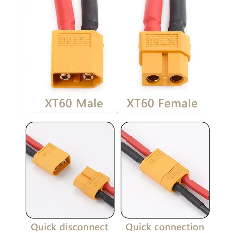Разъем XT60 папа и мама с силиконовым проводом 10/20/30/50 см 12 AWG для радиоуправляемого