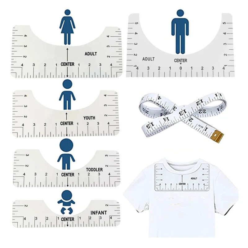 

6Pcs/Pack T-Shirt Alignment Ruler Guide Tool T-Shirt Ruler to Center Designs for Adults Youth Toddler Infant Centering K1KF