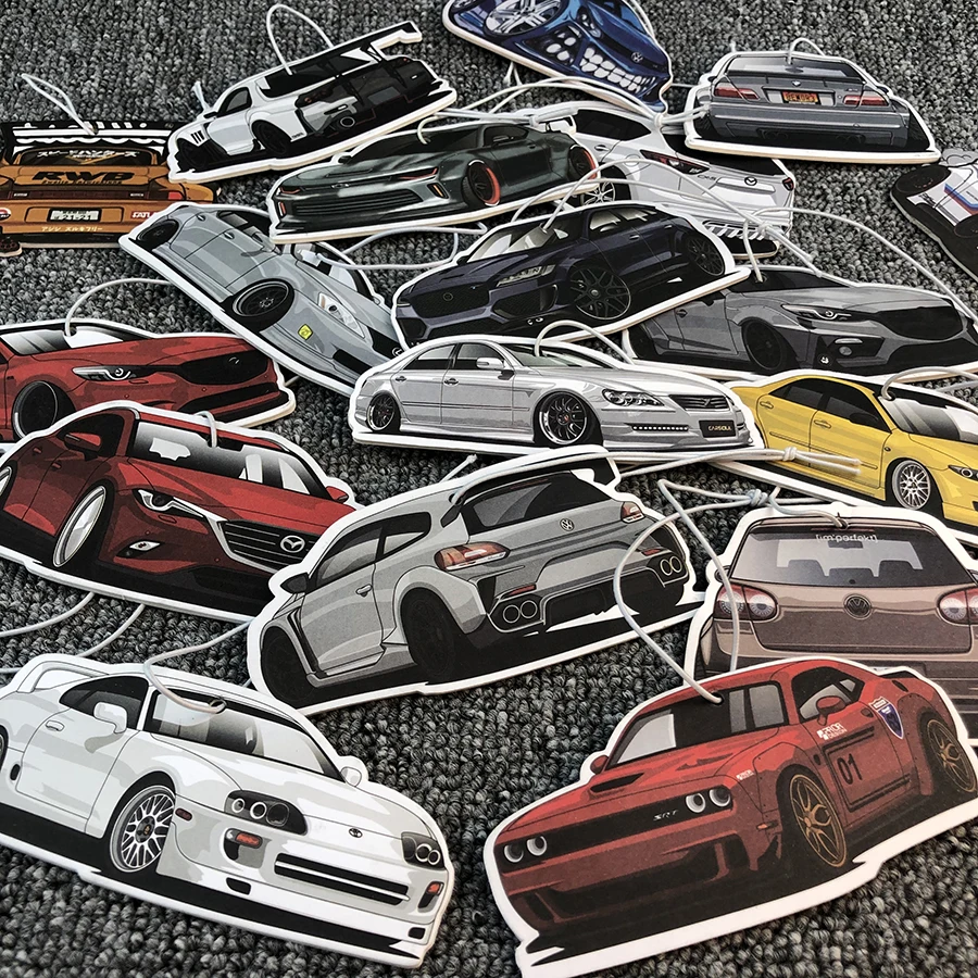 VEHICAR 1PC Car Model Keychain Vehicle Rearview Mirror Hanging Aromatherapy Tablets Car Air Freshener Perfume Pendant