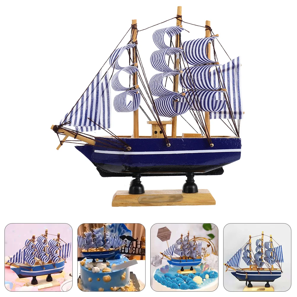

Cake Ship Party Model Boat Sailing Graduation Decor Nautical Wooden Sailboat Sail Accessories Men Decoration Toy Mini