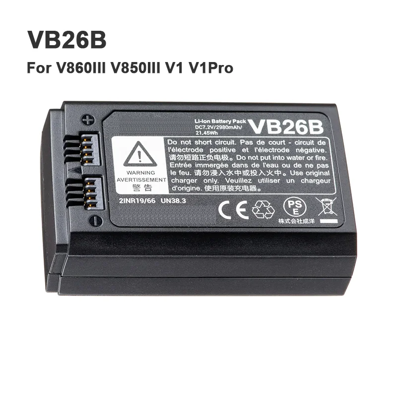 Фото Аккумулятор VB26B для Godox V860III V850III V1 V1Pro Flash Speedlite Flash Head 7,2 В 2980 мАч 21,45 Втч №1
