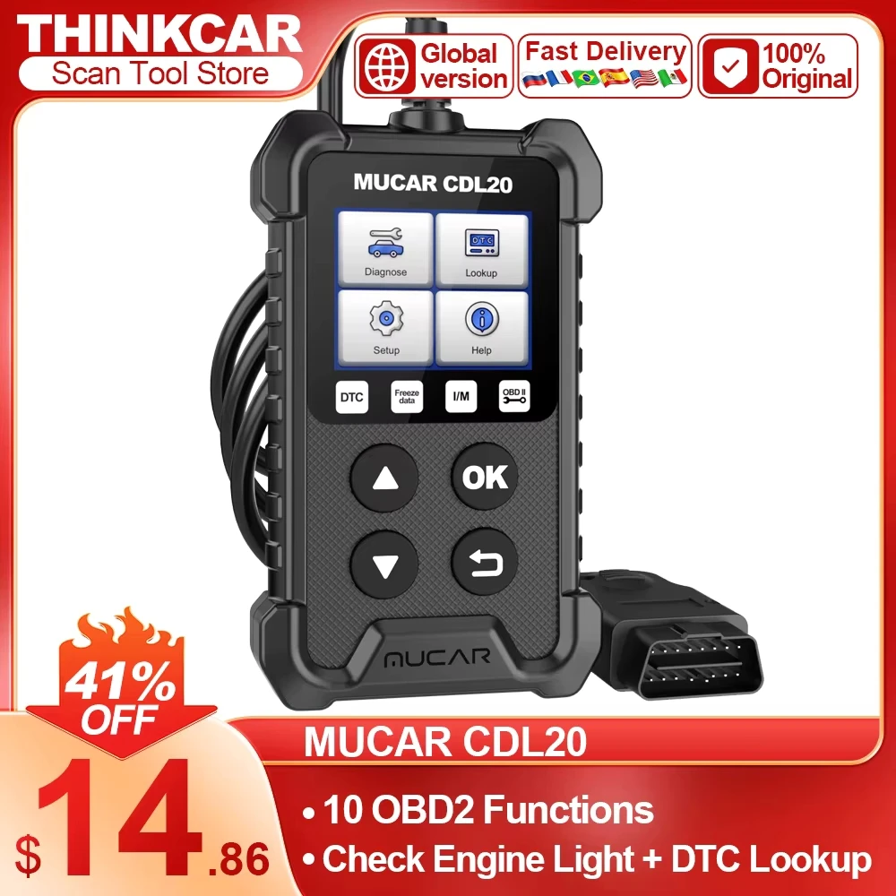 Фото Диагностический сканер MUCAR CDL20 OBD2 с пожизненной бесплатной подпиской, считыватель кодов неисправностей автомобиля, поиск кодов DTC, инструмент для диагностики системы двигателя автомобиля. №2