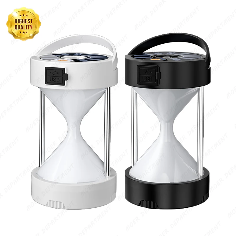 

Outdoor LED Hourglass Solar Camping Lamp USB Rechargeable 4 Lighting Modes Waterproof Tent Lantern Emergency Solar Light