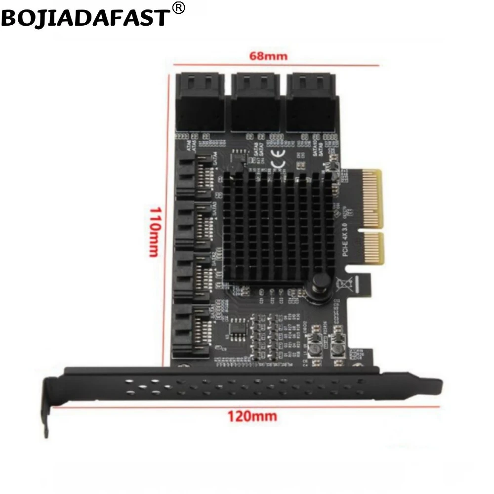 Фото Горячая новинка 2026: Адаптер-райзер для расширения PCIe x4 (PCI-E 3.0 4X) с 10 портами SATA 3.0 (ASM1166 + JMB575) для жестких дисков №5