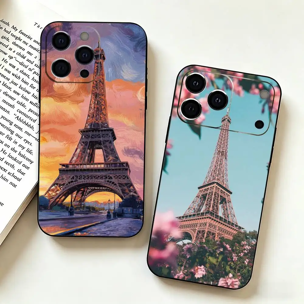 Фото Чехол для телефона P-Paris Art Eiffel Tower для iPhone 17, 16, 15, 14, 13, 12, 11 Plus, Pro Max и других моделей, мягкий, черный №1