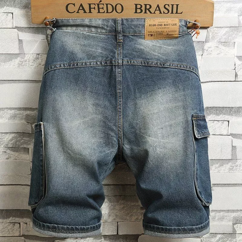 2022New Denim Jeans Shorts Straight Denim Shorts Multi-pocket Jeans Good Quality Men Loose Casual Short Jeans Knee Length  Jeans