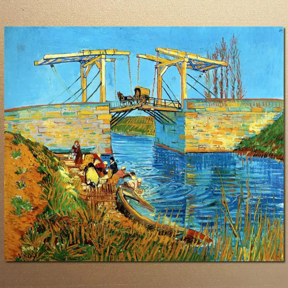 

The Langlois Bridge At Arles With Women Washing By Vincent Van Gogh Reproduction Oil Painting Canvas Art Handmade High Quality