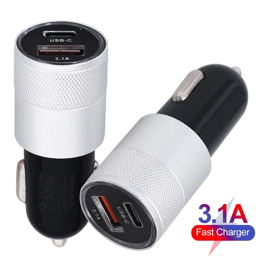 

Car Charger Adapter Dual USB Ports 15W 3.1A Fast Charging with Type-C Overheating Protection Cigarette Socket Lighter Adapter