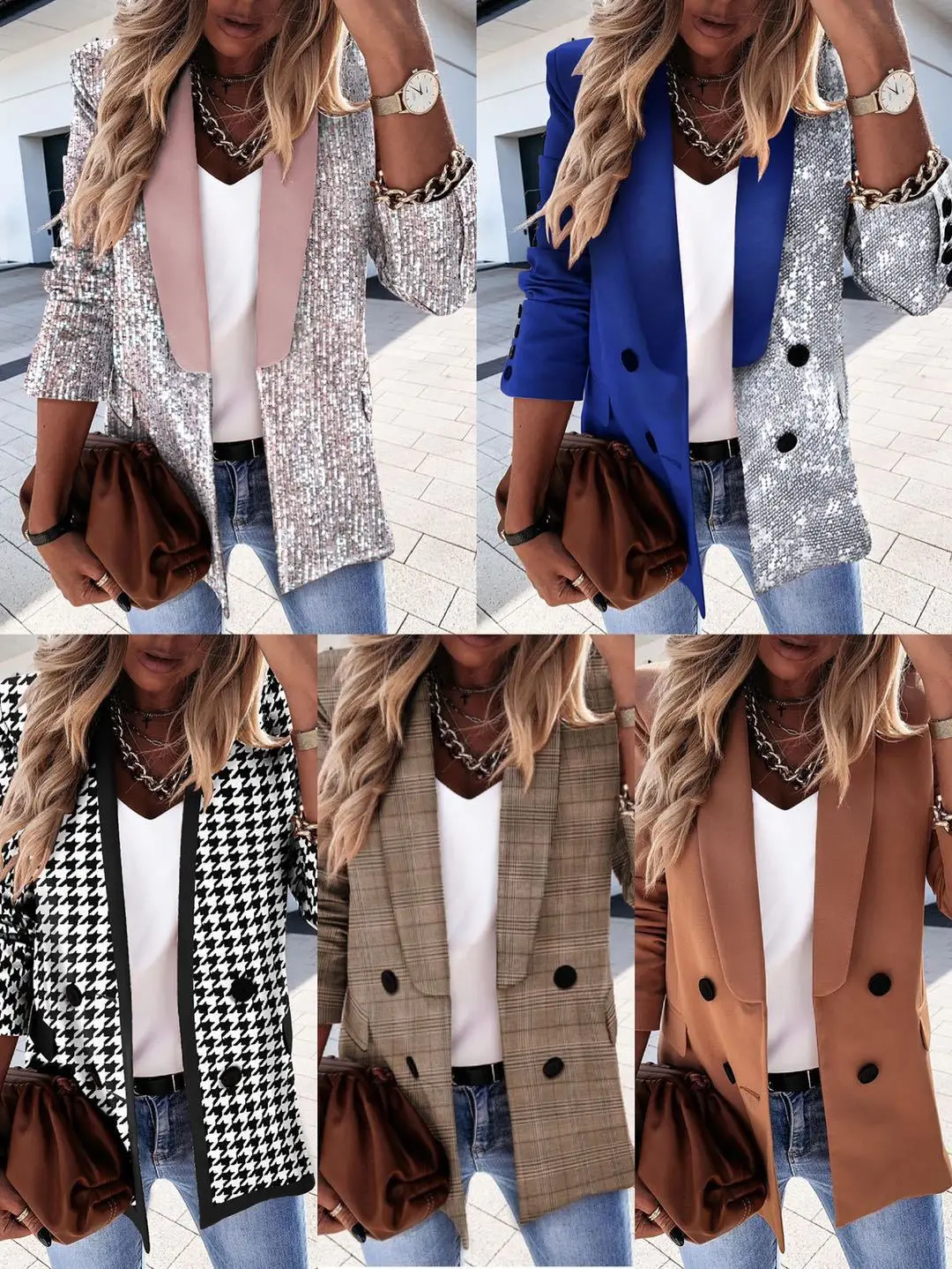

Women's Sequin Blazer Suits Fashion Elegant Single Button Jacket Basic Coat Club Fall Clothes