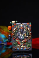 3 tibetan temple collection old natural meteorites painted gem dzi beads elephant trunk god of wealth ganesha amulet pendant