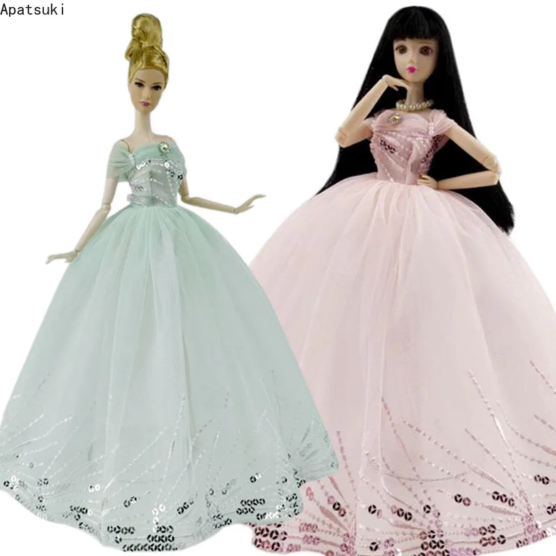 

Розовое, зеленое, блестящее жемчужное свадебное платье для куклы Барби, одежда, большие вечерние платья, аксессуары для кукол 1/6
