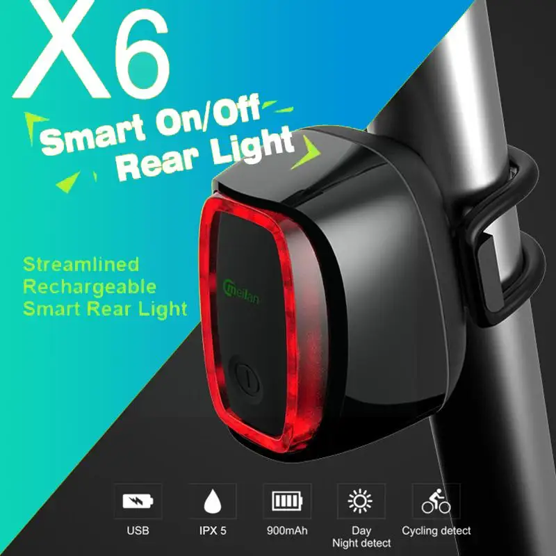 

MEILAN X6 Smart Bicycle Rear Light Auto Start / Stop IPx5 Cycling Waterproof Brake Sensing Taillight 2021 Lights New LED T3F9