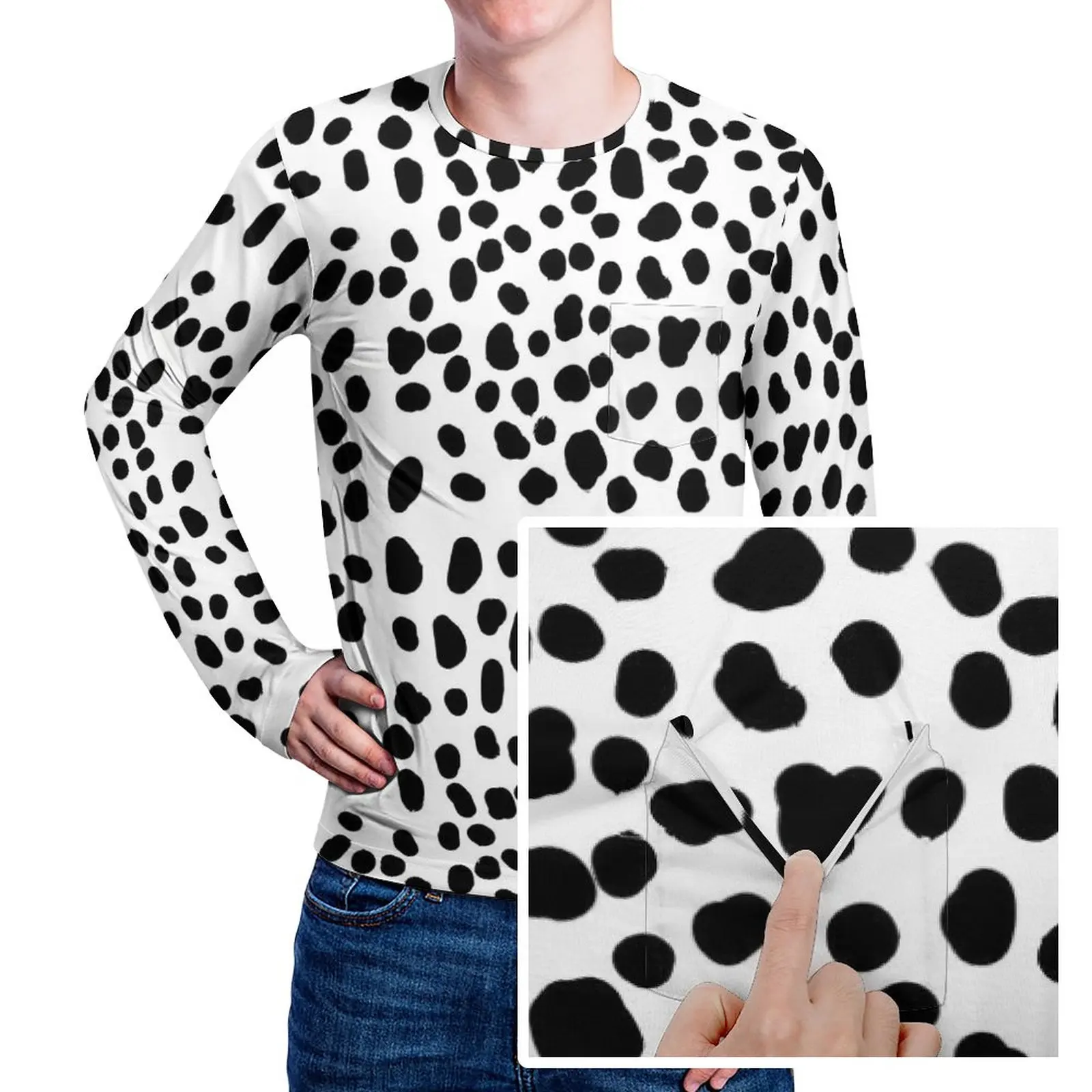 

Dalmatian Spots T Shirt Male Black And White Kawaii T Shirts Spring Cool Tees Long Sleeve Custom Oversize Clothes