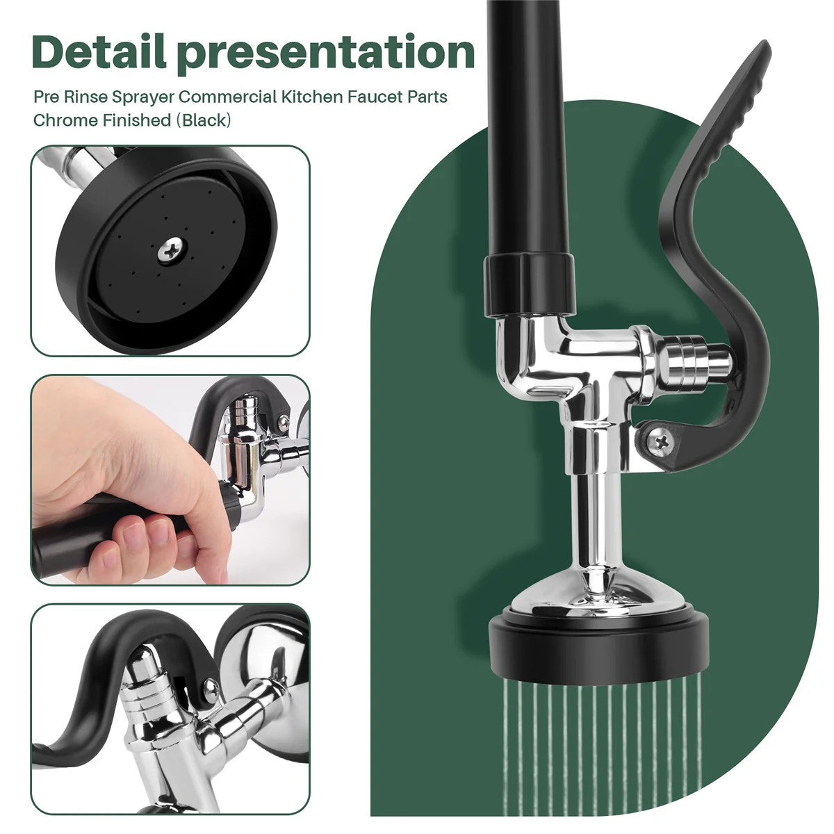 Pre Rinse Sprayer Commercial Kitchen Faucet Parts Chrome Finished (Black) |
