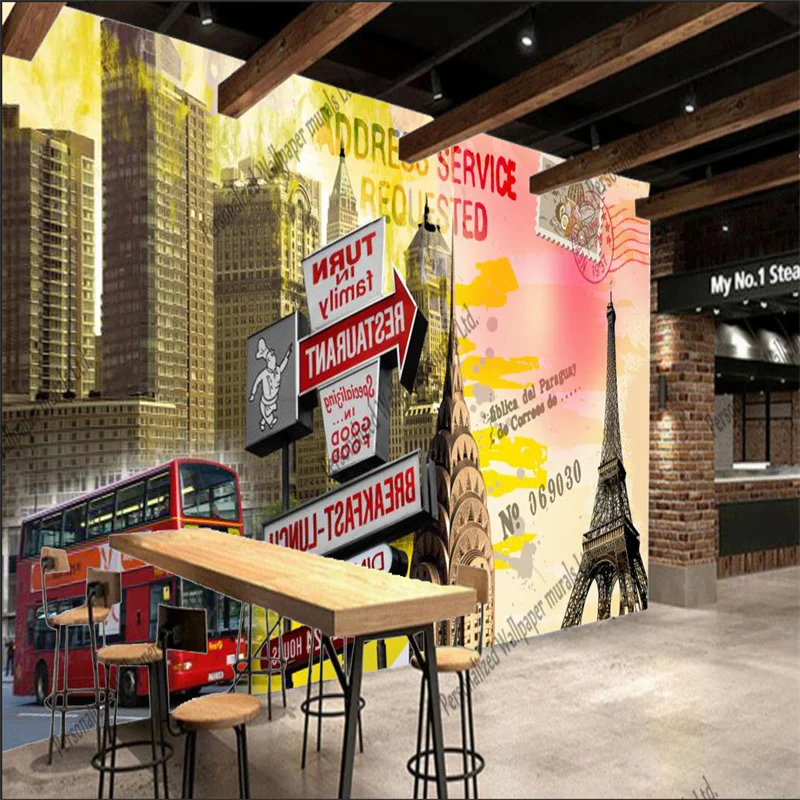 

Retro European Attractions Wall Paper Cafe Restaurant Bar Club Background Wall Industrial Decoration 3d Wallpaper Mural