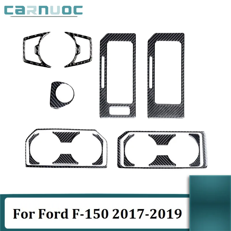 

For Ford F-150 F150 2017 2018 2019 Car Accessories Center Control Panel Dashboard Gear Window Lift Carbon Fiber Black Stickers