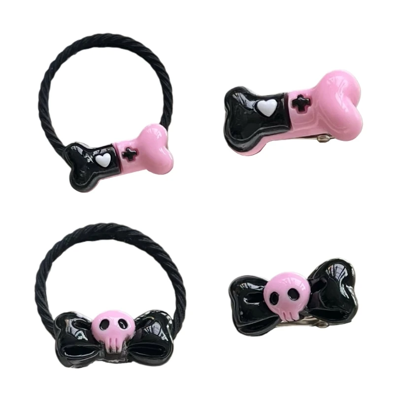 

H9ED Lovely Hair Pins and Hair Rope Bone/ Bowknot Shape Hair Clip Non-slip Headwear