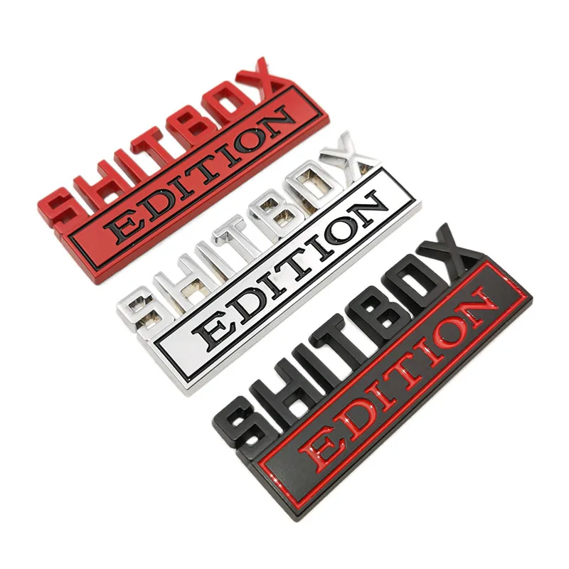 

1Pcs SHITBOX EDITION Badge 3D Chrome Black Red Metal Rear Tail Trunk Emblem Car Tail Side Sticker Window Modification Accessorie