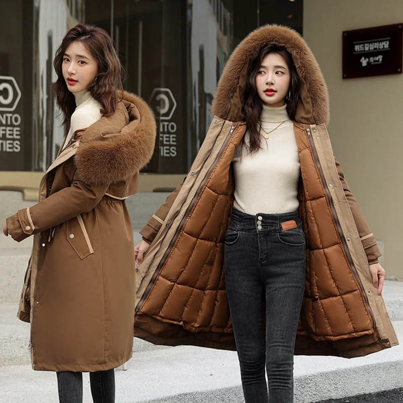 

Women Parka Winter Jacket 2023 New Snow Wear Long Parkas Fur Hooded Jackets Female Fur Lining Thick Distachable Puffer Coat