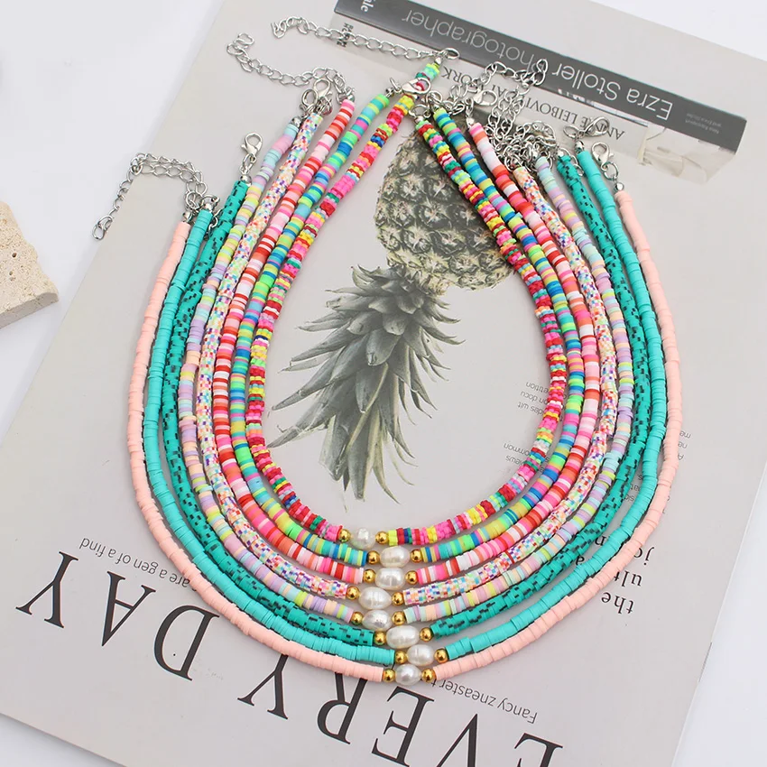 Ожерелье-чокер с жемчужинами в стиле бохо, летнее яркое ювелирное изделие с подвеской из бисера, из полимерной глины, 4 мм
