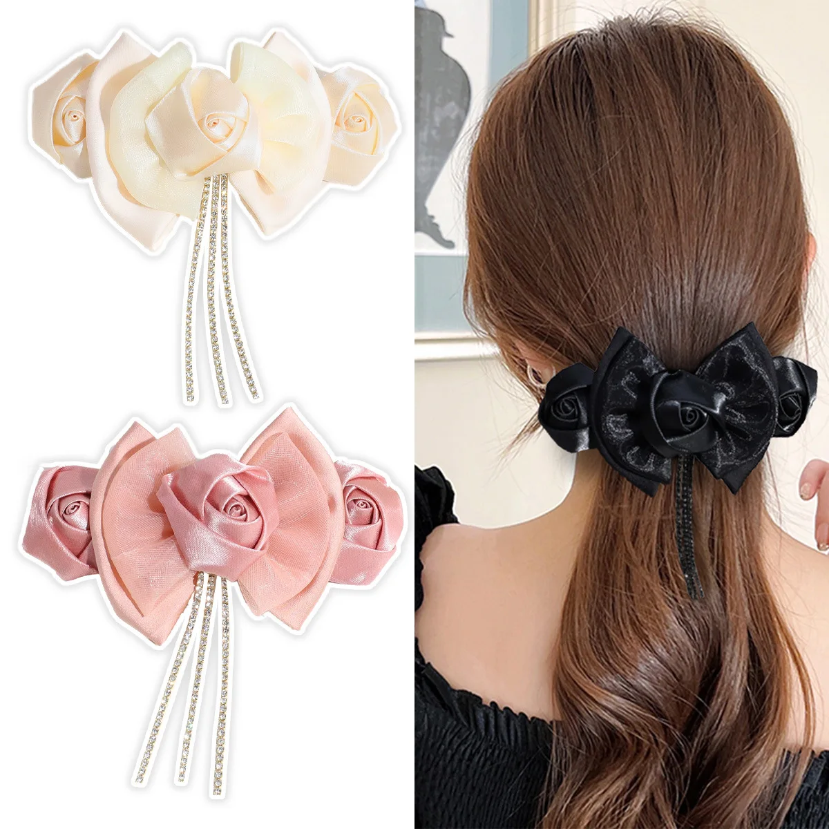 

Новинка пружинный зажим с кисточкой заколка для волос с бантом в виде Розы коса для конского хвоста наполовину завязывающаяся заколка для волос Элегантные женские аксессуары для волос подарок