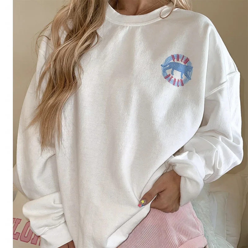 

Boho White Leopard Animal Print Hip Hop Large Sweatshirt Women O Neck Long Sleeve American Retro Gothic Loose Casual Men Autumn