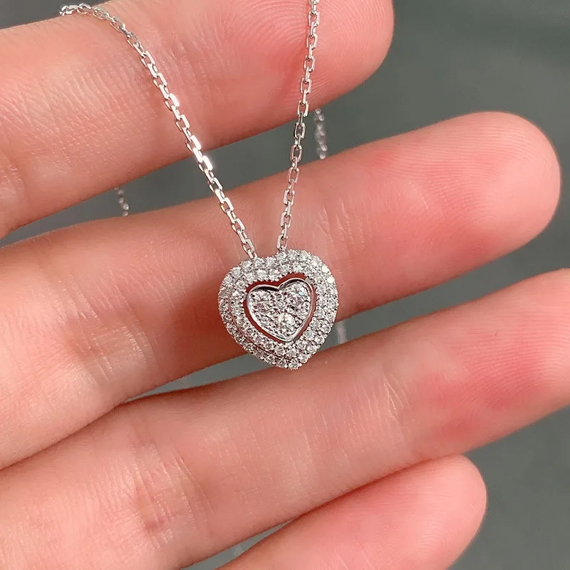 

Wedding Trendy Love Necklace for Bride Brilliant Crystal Heart Cubic Zirconia Fashion Luxury Women Jewelry Wholesale Bulk