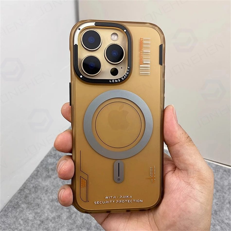 Luxury Mechanical Style Matte Magnetic Case For iPhone 16 15 13 14 Pro Max Frosted Shockrpoof Silicone Frame Cover Magsafe